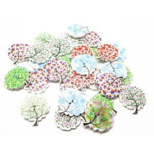 30 Wood Tree Buttons, Button Assortment